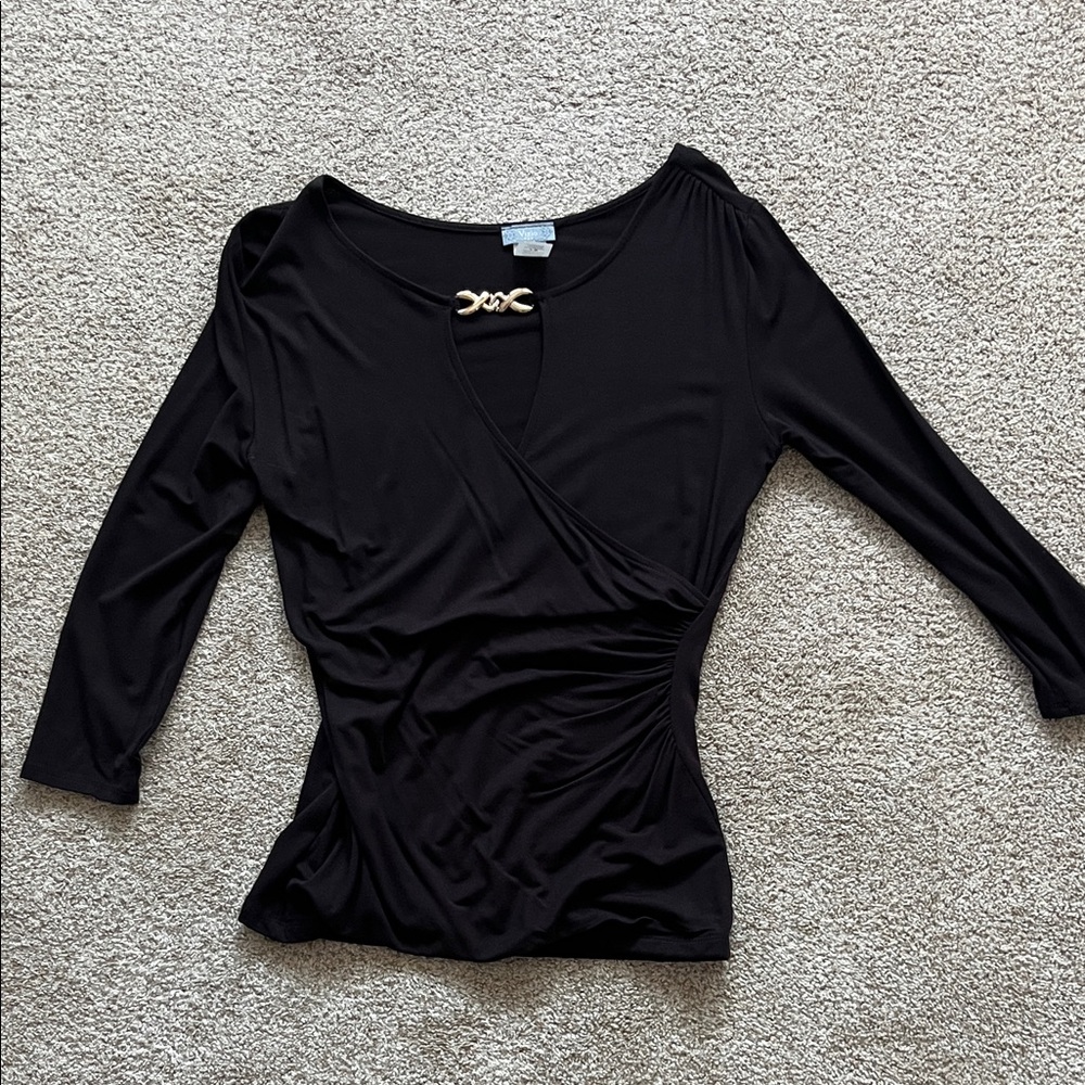 Vizio Black Wrap Blouse with Gold Accent